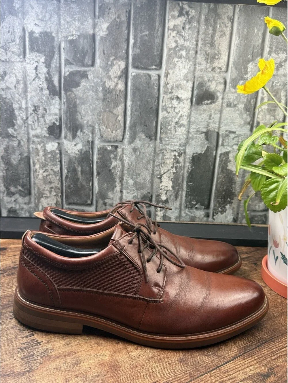 Steve Madden Oakes Men’s Brown Leather Lace-Up Derby Dress Shoes Round Toe US 11